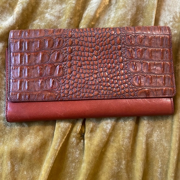 Brahmin Soft CHECKBOOK Clutch Purse Wallet CARAMEL HAMILTON  Croco Embossed - Picture 2 of 7